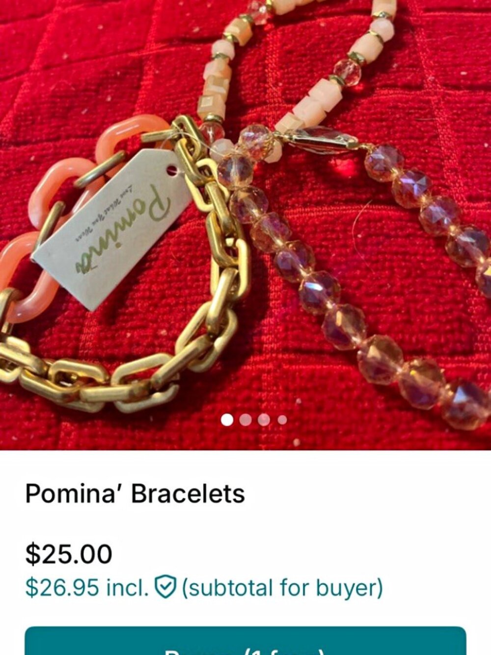 POMINA Pink Beaded & Gold Tone Link Chain Bracelet Set Lobster Clasp